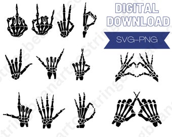 Skelethanden digitale download SVG-PNG voor cricut, houtverbranding en meer