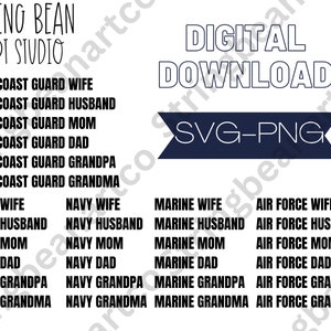 army, marine, navy, air force, and coast guard wife/husband/mom/dad/grandpa/grandma digital download SVG-PNG
