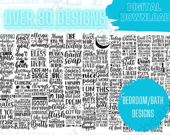 MEGA Bed and Bath PNG-bundel digitale download voor cricut, houtverbranding, t-shirts en meer