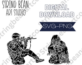 Militaire sniper rifle man svg digitale download voor cricut, houtverbranding, enz