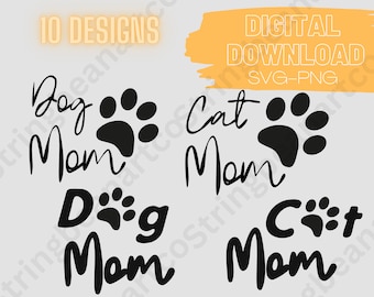 Cat mom en Dog mom svg digitale dowload voor cricut, houtverbranding, t-shirt en meer
