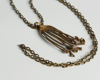 Vintage Hannu Ikonen Modernist Reindeer Moss Bronze Pendant with Chain, Finland  (B112)