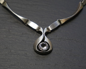 Finnish Modernist Necklace By Karl Laine Sterling Silver with Rock Crystal (B012)