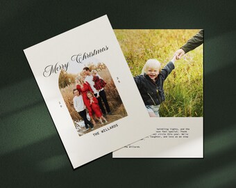 Minimalist Christmas Photo Card, Neutral Holiday Design (Digital File)