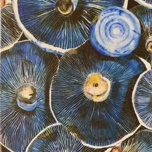 Abstract Realism Blue Mushrooms Collage Giclee Print on Gallery Wrapped Canvas Small Wall Decor 8x10 Free Shipping