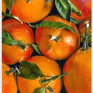 Orange Still Life Giclee Print: Kitchen Fruit Art (12x16)