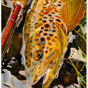 Brown Trout Fly Fishing Giclee Art Print: River Wall Decor (8x10)