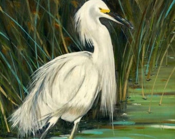 White Heron Giclée Print: Audubon Style Bayou Art