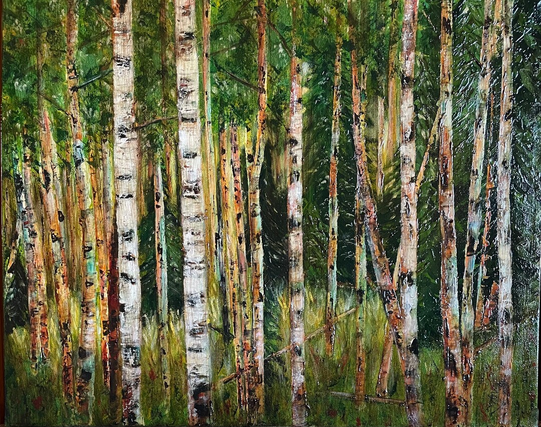 Textured Aspen Forest Oil Painting on Canvas (16x20 Inch) - Etsy