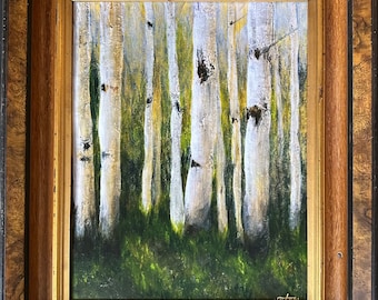 Aspen Trees Landscape Giclee Print in Vintage Frame (15x18”)