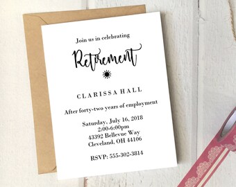 Retirement Party Invitation Printable 5x7 Card / Instant Download / Retirement Celebration Invite with Sun Simple DIY