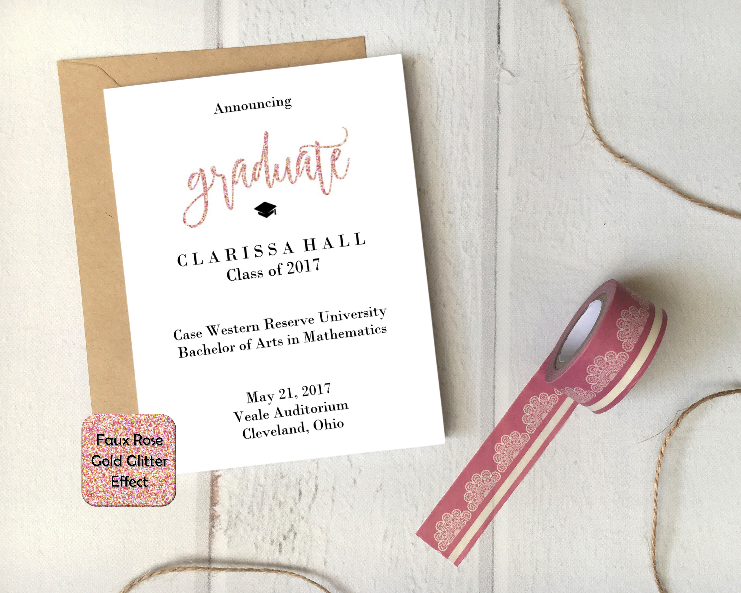 graduation announcement printable 5x7 card template rose