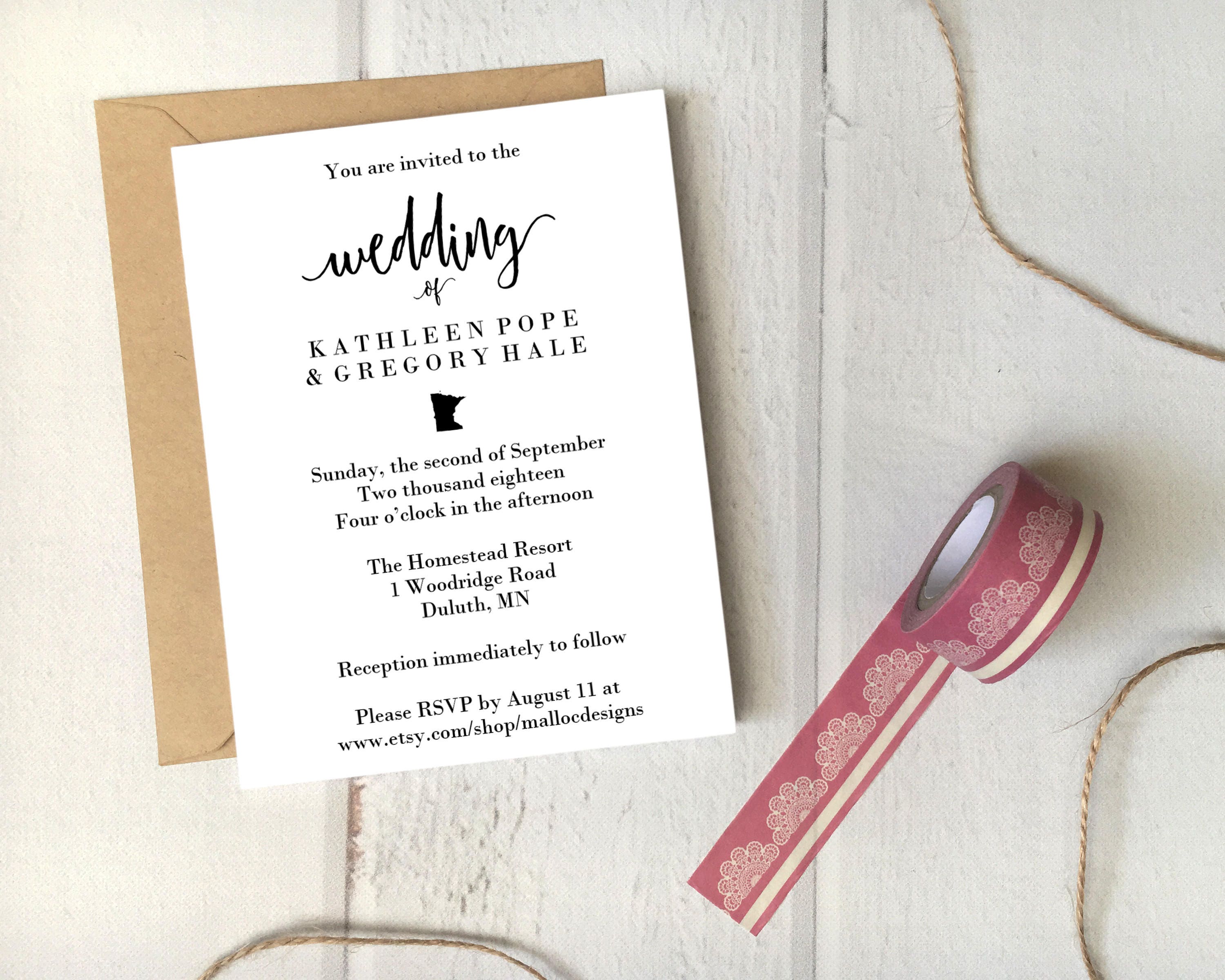 Minnesota Wedding Invitation Printable Template 5x7 Card ...