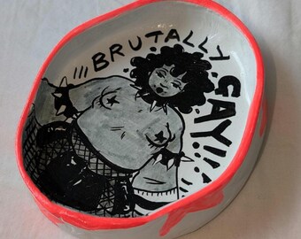 BRUTALLY GAY - air dry clay trinket dish