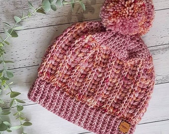 Emerson Beanie PDF Digital Crochet Pattern File / Adult, Child, Toddler and Baby sizes / Puff Stitch Winter Hat / PATTERN ONLY