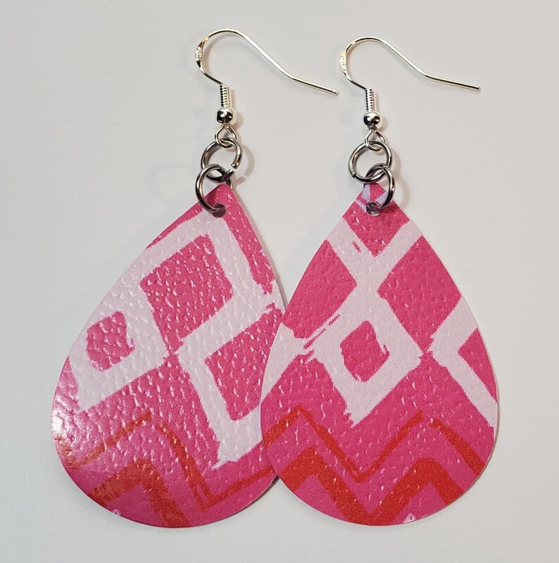 Pretty in Pink Faux Leather Teardrop Earrings