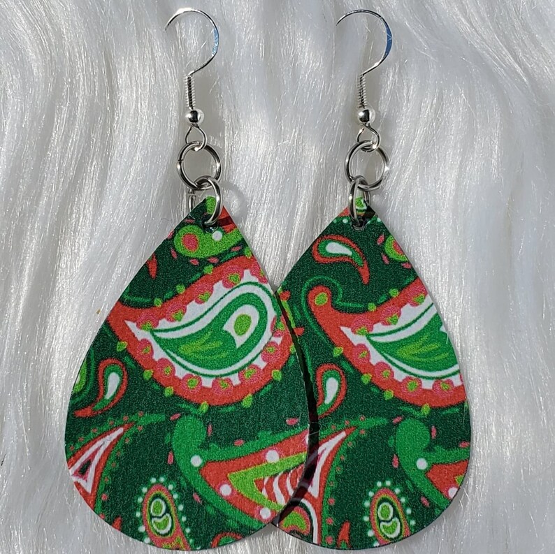 Green Paisley Teardrop Earrings