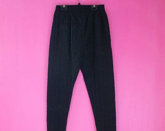 Vintage Black Floral Embroidered Elastic Waist Cigarette Pants
