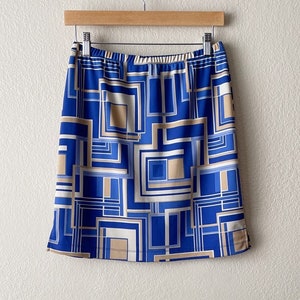 Vintage Y2K Blue Beige Mod Style Graphic Print Mini Skirt