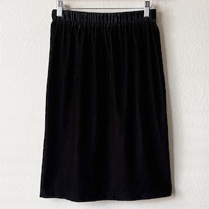 Vintage 90s Classic Solid Black Velvet Elastic Waist Pencil Skirt