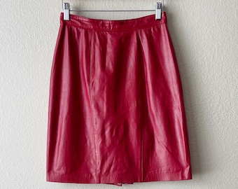 Vintage 80s/90s Grunge Maroon Red Genuine Leather High Waist Pencil Skirt