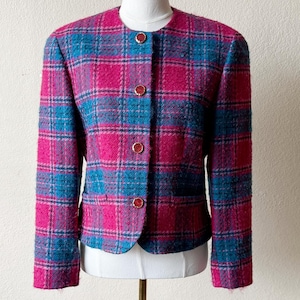 Vintage 80s/90s Pink and Blue Plaid Pendleton Wool Jacket