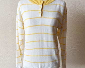 Vintage 80s/90s White and Yellow Striped Pullover Knit Sweater