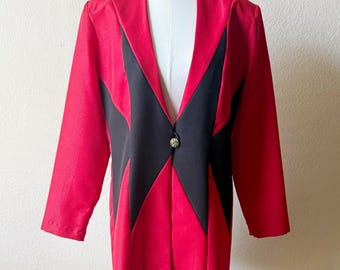 Vintage 80s Red and Black Harlequin New Wave Blazer Jacket