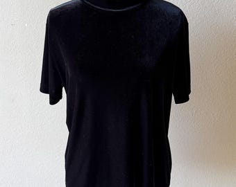 Camisa vintage de cuello alto de terciopelo negro liso de los años 90