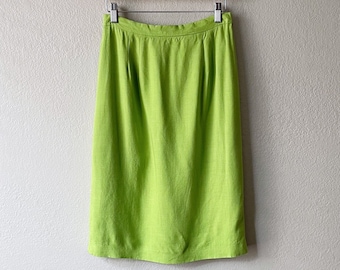 Vintage 90s Lime Green High Waist Linen Pencil Skirt