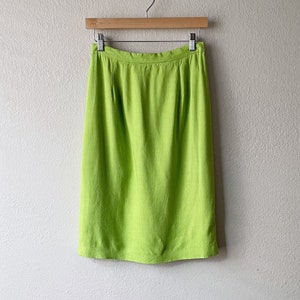Vintage 90s Lime Green High Waist Linen Pencil Skirt