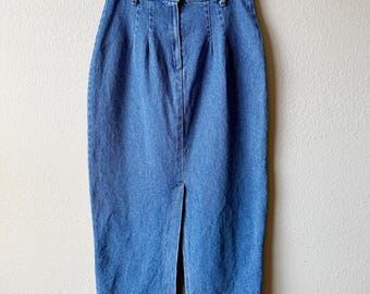Vintage 90s/Y2K Arizona Jean Co. Blue Denim Front Slit Pencil Skirt