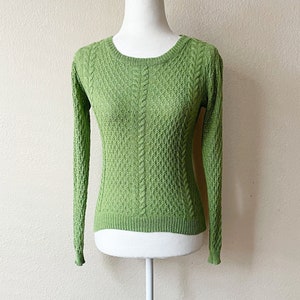 Y2K Preppy Chartreuse Green Knit Pullover Long Sleeve Sweater