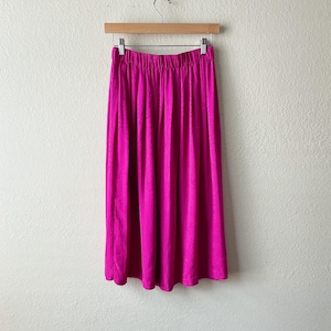 Vintage 80s/90s Solid Fuchsia Paisley Print Pleated A Line Elastic Waist Midi Skirt