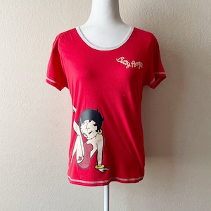 Vintage 90s Betty Boop Red and White Ringer Cotton Short Sleeve Novelty T-Shirt