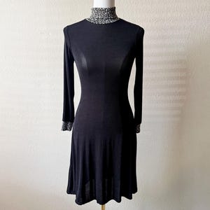 Vintage 90s Black and Leopard Print Long Sleeve Turtleneck Dress