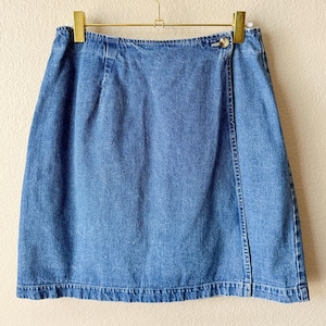 Vintage 90s/Y2K Blue Jean Denim Wrap Mini Skirt