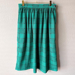 Vintage 80s/90s Green and Black Mixed Plaid Print Midi Skirt with Pockets