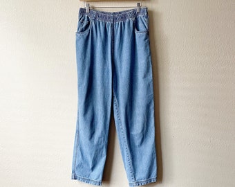 Vintage 90s Light Blue Denim High Elastic Waist Pants with Pockets