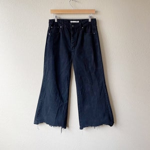 Vintage 90s/Y2K Grunge Dark Grey Wide Leg Distressed Denim Pants