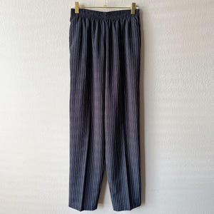 Vintage 90s Black and Grey Pinstripe Elastic High Waist Pants with Pockets