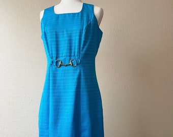 Vintage 90s Sky Blue Sleeveless Bodycon Dress with Gold Hardware