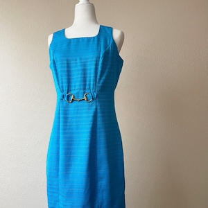 Vintage 90s Sky Blue Sleeveless Bodycon Dress with Gold Hardware