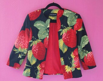 90s/Y2K Unique Strawberries Graphic Print Blazer Jacket