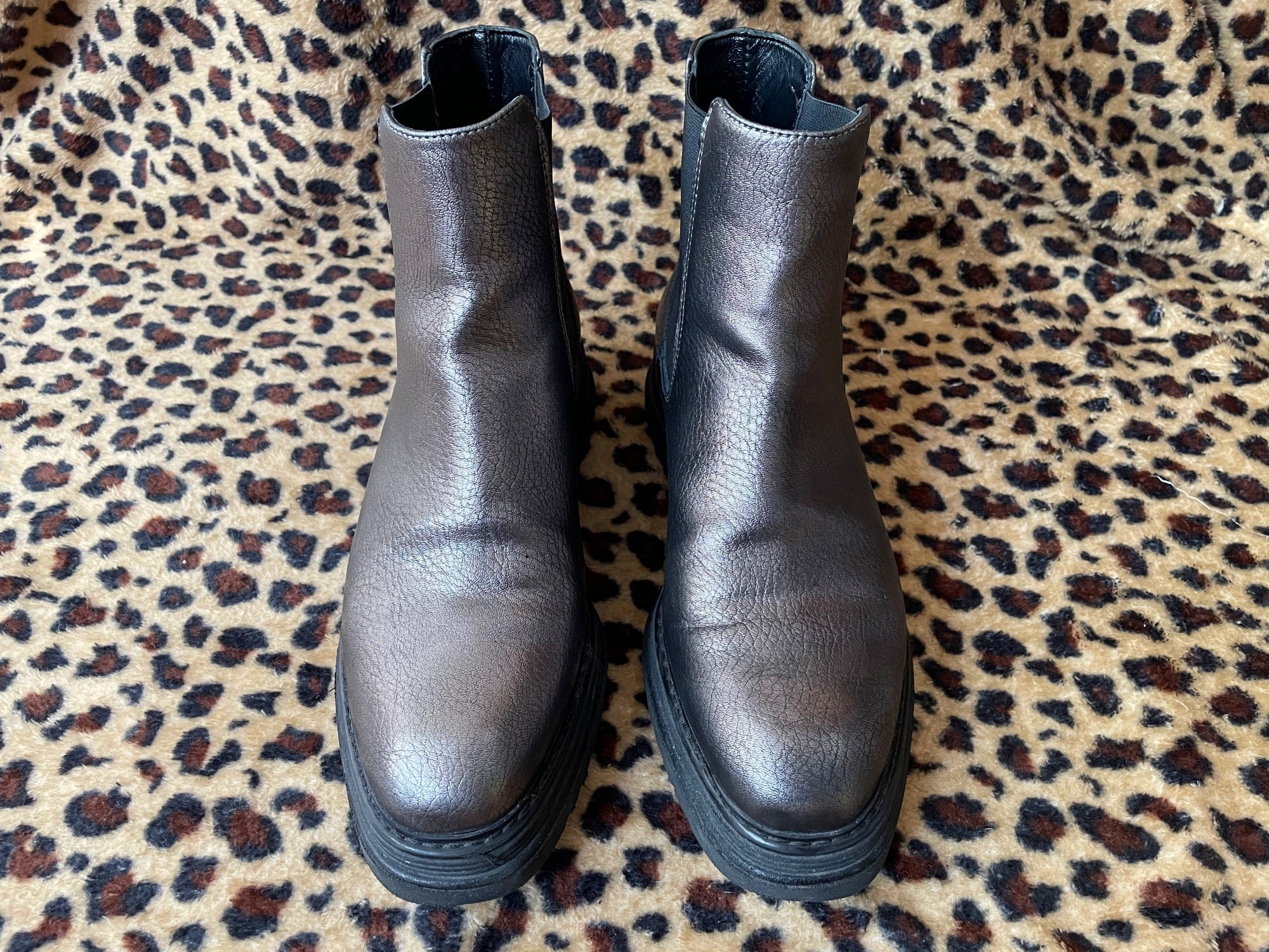 Y2K Dark Grey Metallic Slip-on Flatform Ankle Boots Size 7.5 - Etsy