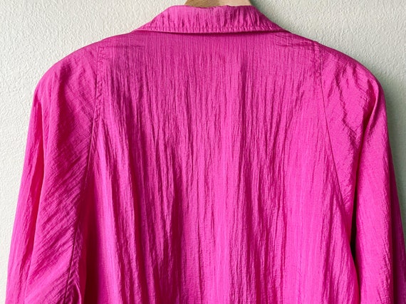 80s/90s Vintage Hot Pink Collared Snap Button Lon… - image 7