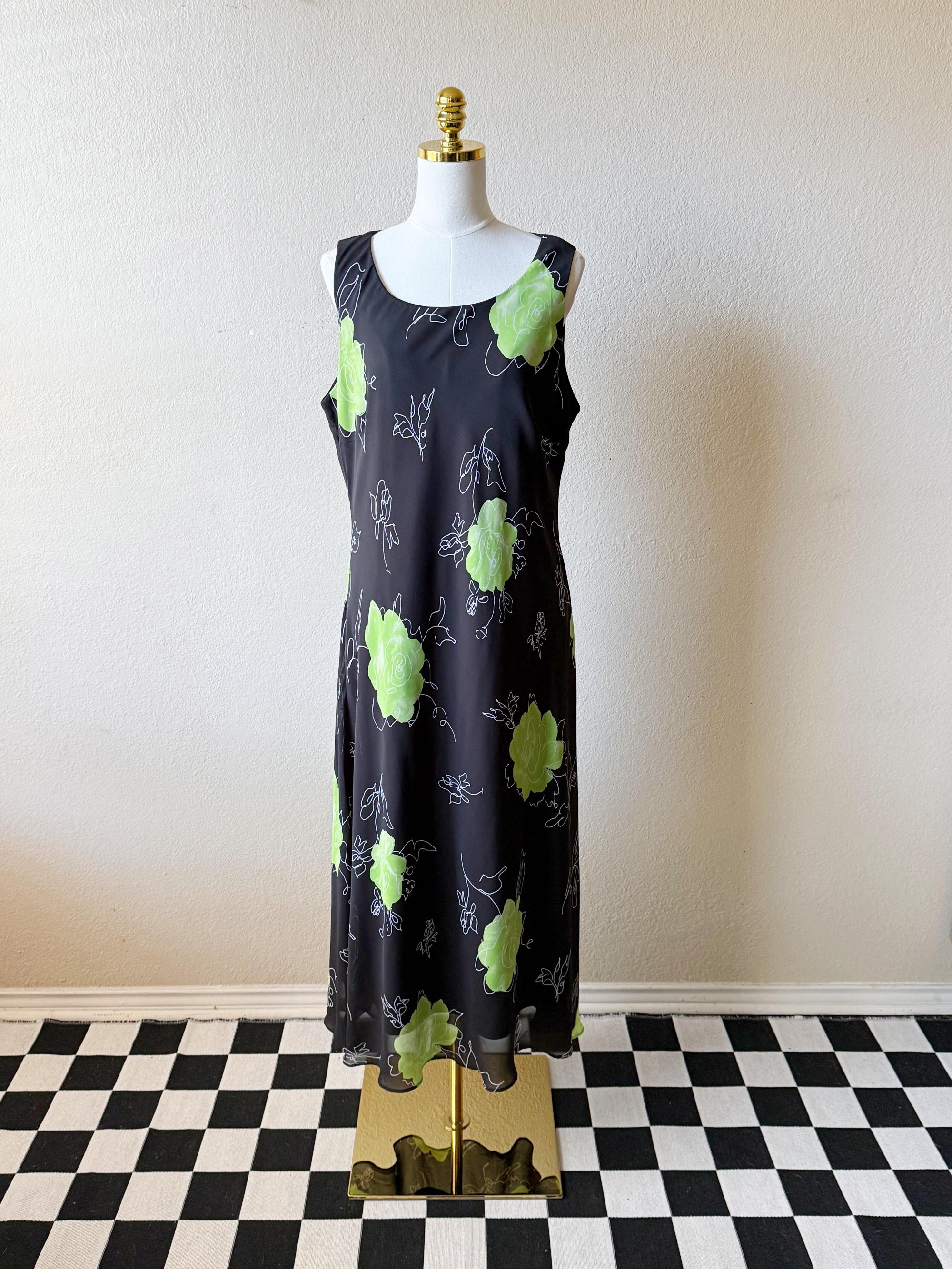 green and black floral maxi dress Black and Green Floral Maxi Dress main image 1