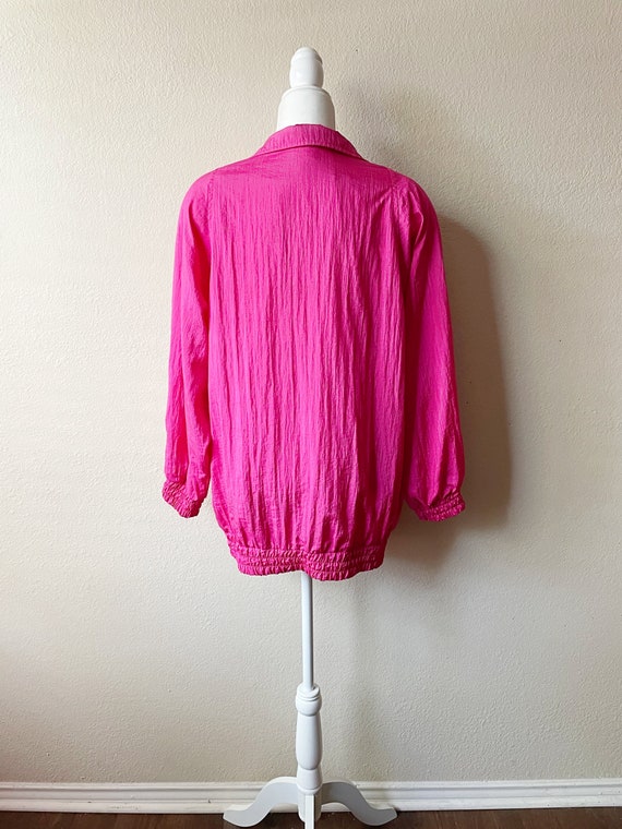 80s/90s Vintage Hot Pink Collared Snap Button Lon… - image 2