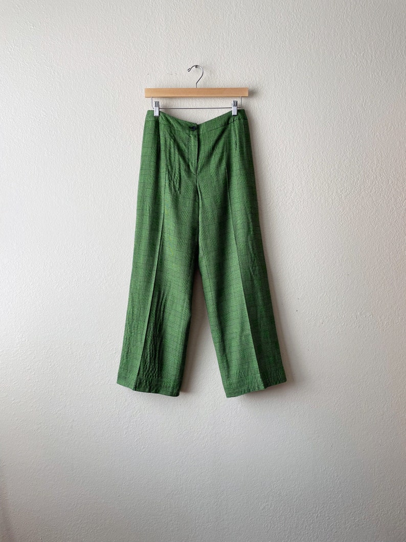 Vintage 70s/80s High Waist Green Plaid Pants image 1