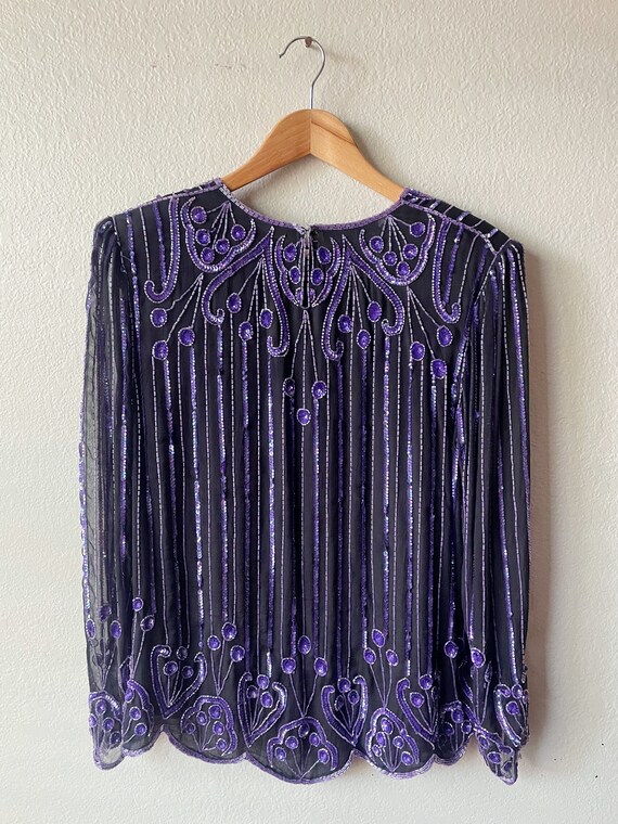 Vintage 80s/90s Black and Purple Beaded and Sequi… - image 4